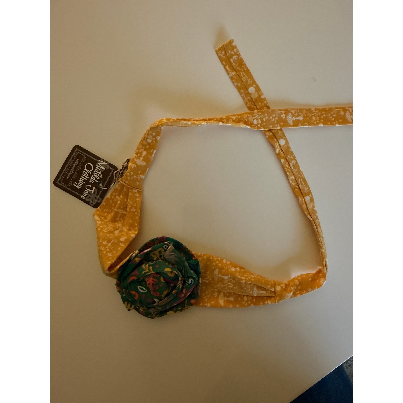 Matilda Jane Girls Mustard Yellow Floral Mushroom Tie Back Headband Rosette Nwt